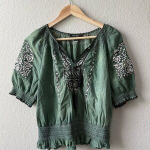 Lauren Ralph Lauren Embroidered Cotton Voile Tie Neck Blouse